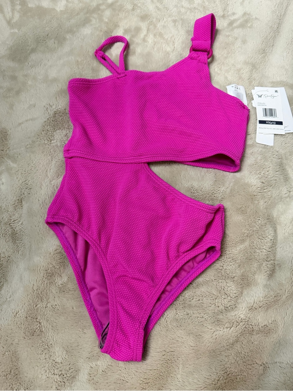 Jessica Simpson Kids Swim One-Shoulder Cutout Swimsuit in Hot Pink Sz 4/5